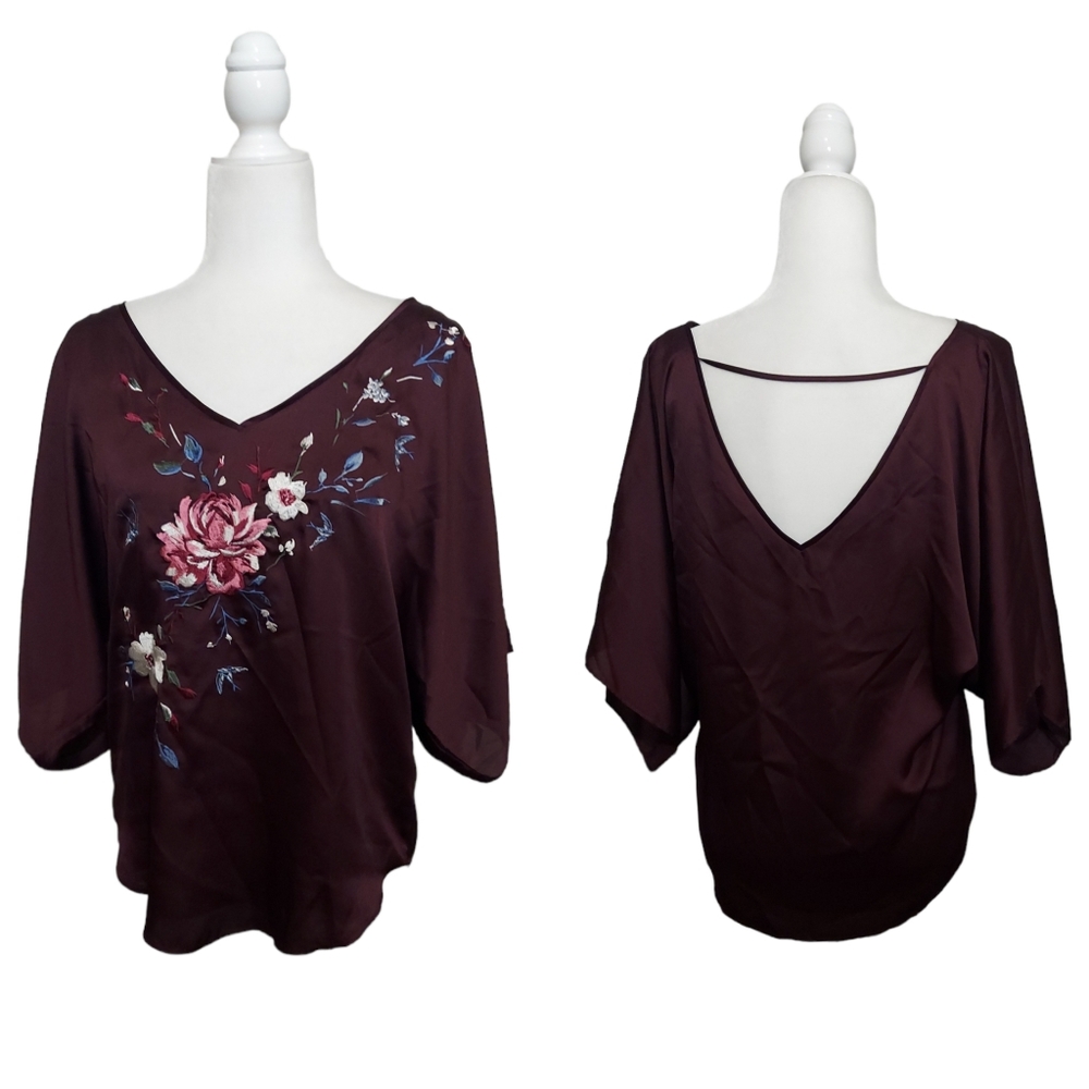 WHBM Low Back Embroidered Blouse Purple Small